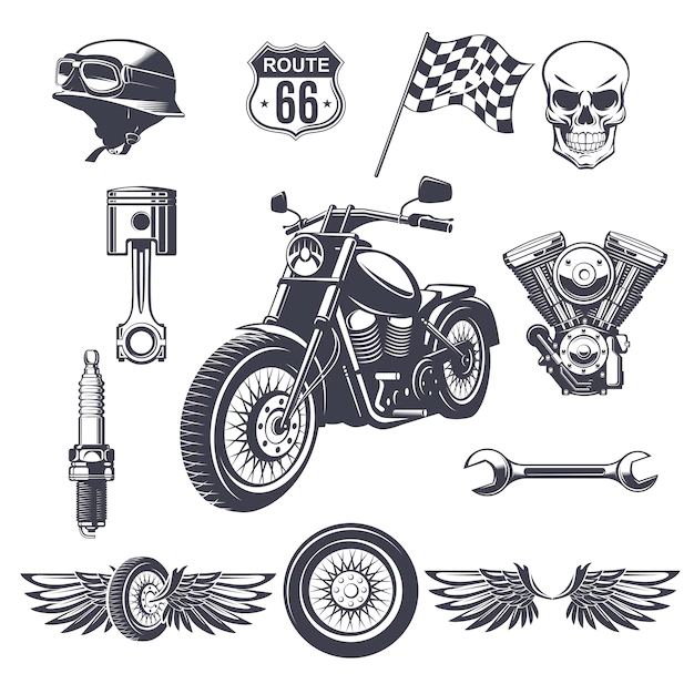 Free Vector | Vintage motorcycle elements collection