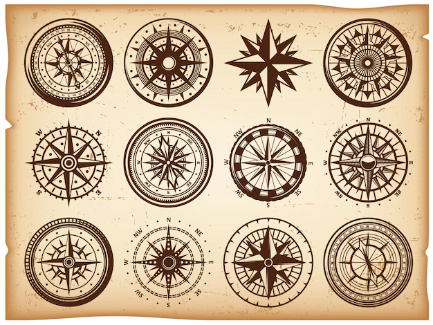 Free Vector | Vintage nautical compasses icons set