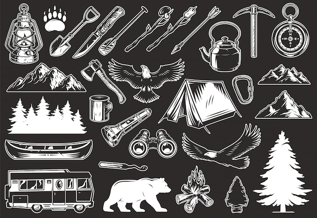 Free Vector | Vintage outdoor recreation elements collection