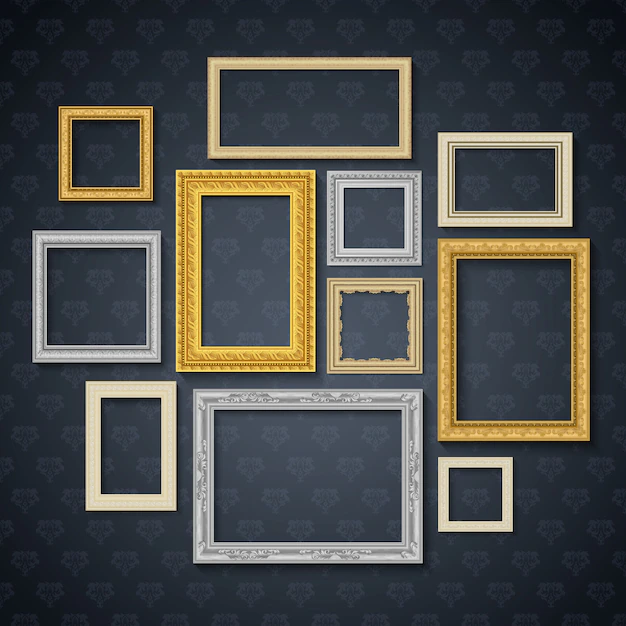 Free Vector | Vintage traditional realistic frames set on dark wall isolated vector illustration