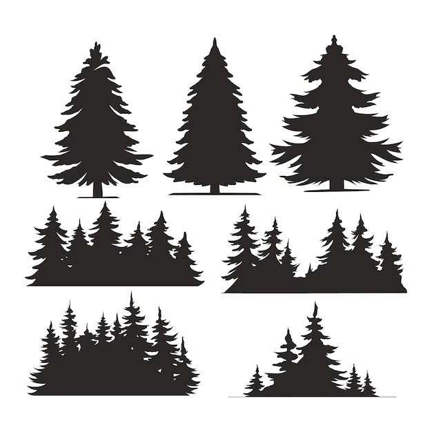Free Vector | Vintage trees and forest silhouettes set