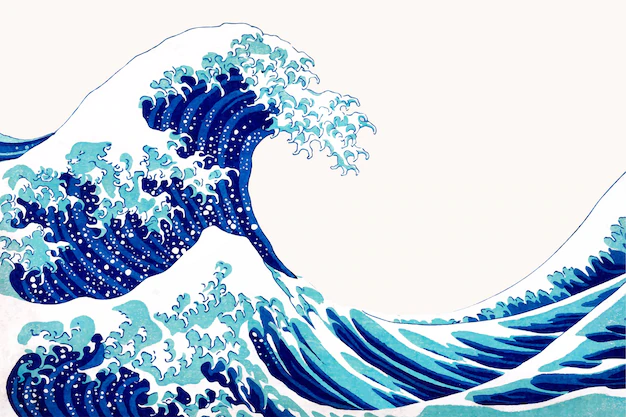 Free Vector | Vintage wave japanese vector border, remix of artwork by katsushika hokusai