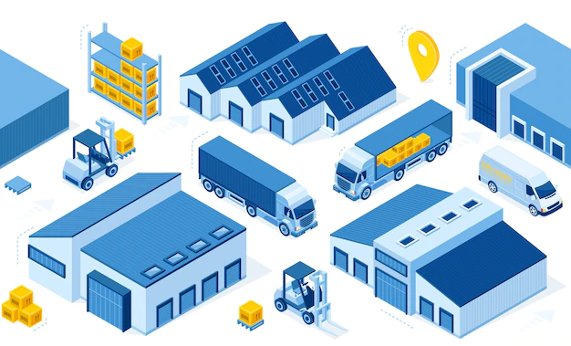 Free Vector | Warehouse industry with storage buildings