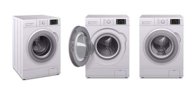Free Vector | Washing machine realistic icon set three product of household appliances in different position