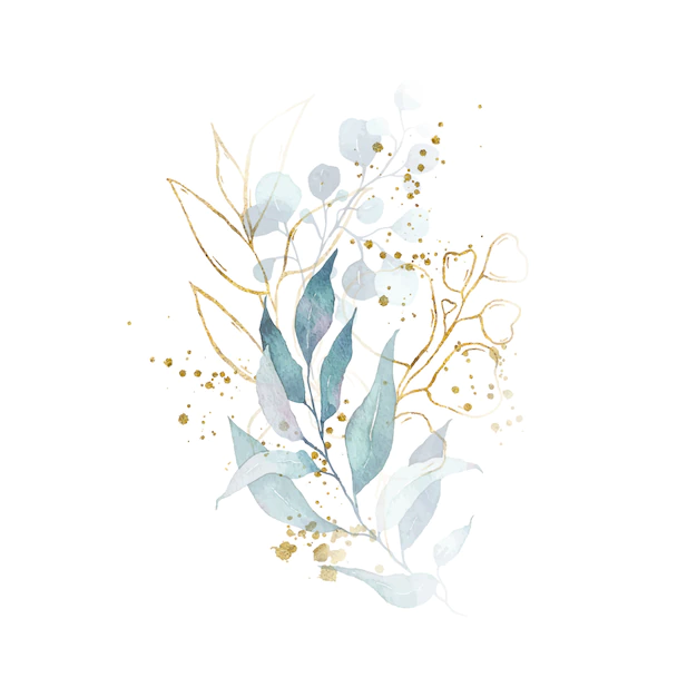 Free Vector | Watercolor arrangement with green leaves golden herbs bouquet
