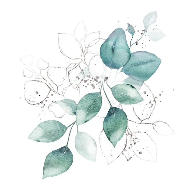 Free Vector | Watercolor arrangement with green leaves silver herbs bouquet isolated