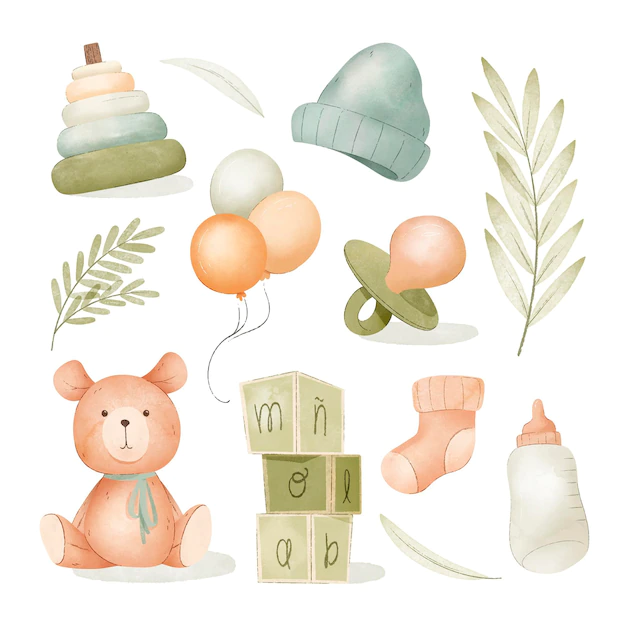 Free Vector | Watercolor baby stuff collection