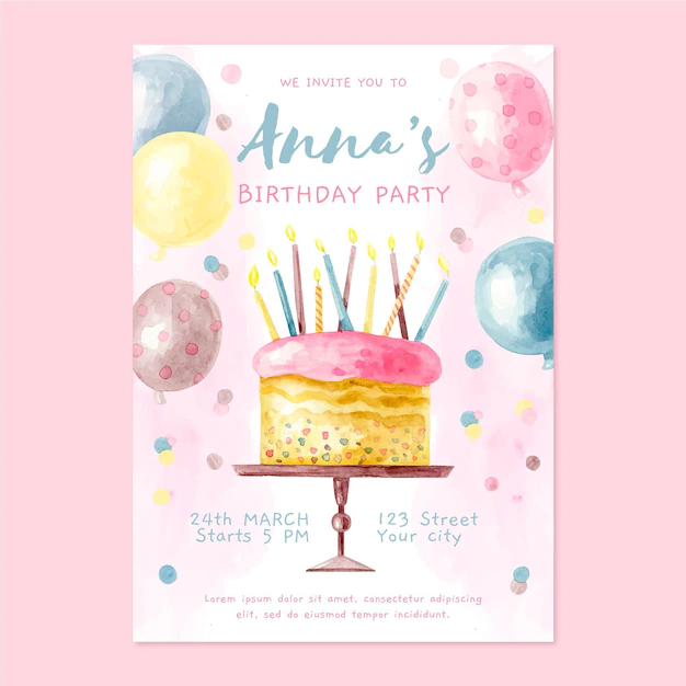 Free Vector | Watercolor birthday invitation with cake