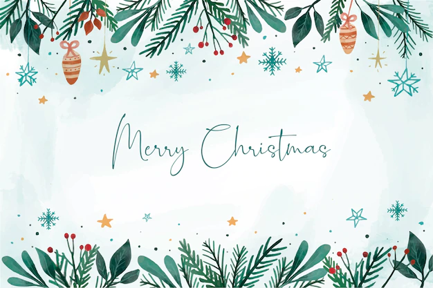 Free Vector | Watercolor christmas background with leaves frame on top and bottom