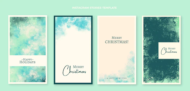 Free Vector | Watercolor christmas instagram stories collection