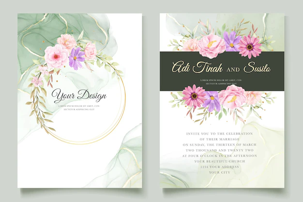 Free Vector | Watercolor chrysanthemum wedding invitation card