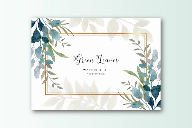 Free Vector | Watercolor green leaves with golden frame card