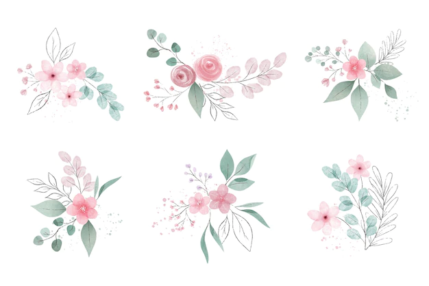 Free Vector | Watercolor leaves and flowers assortment