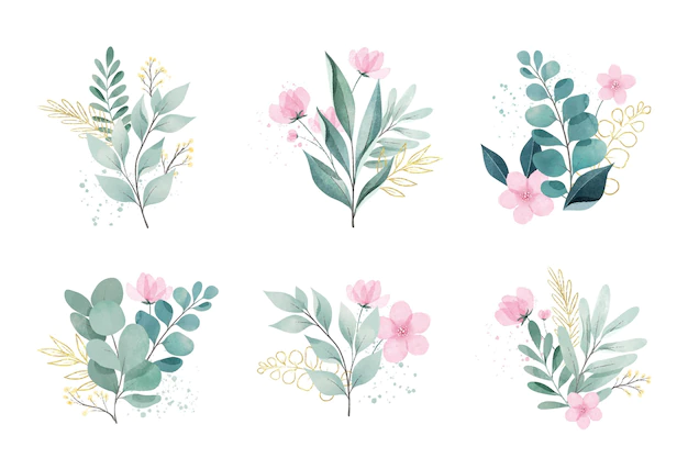 Free Vector | Watercolor leaves and flowers set