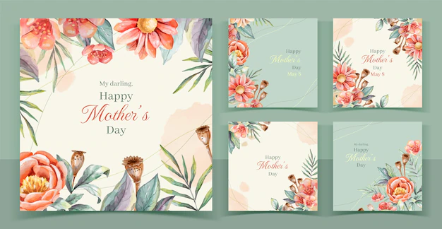 Free Vector | Watercolor mother's day instagram posts collection