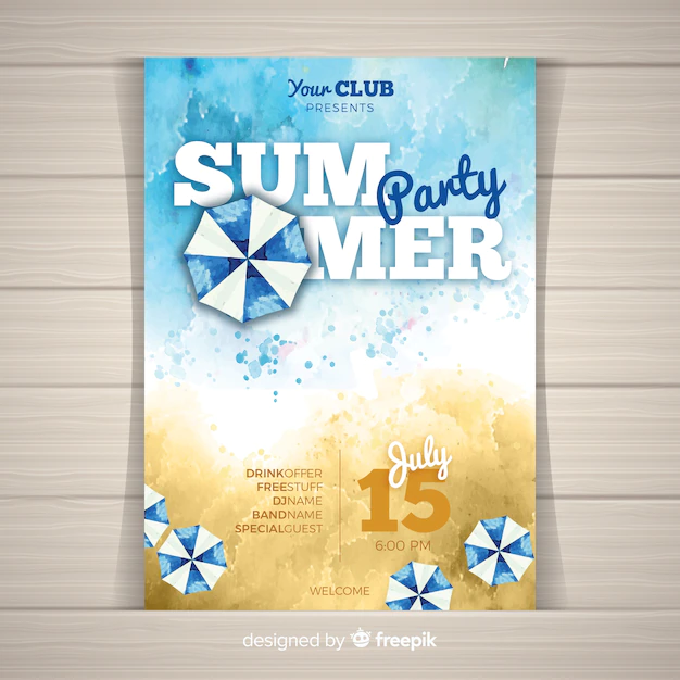 Free Vector | Watercolor summer party poster template
