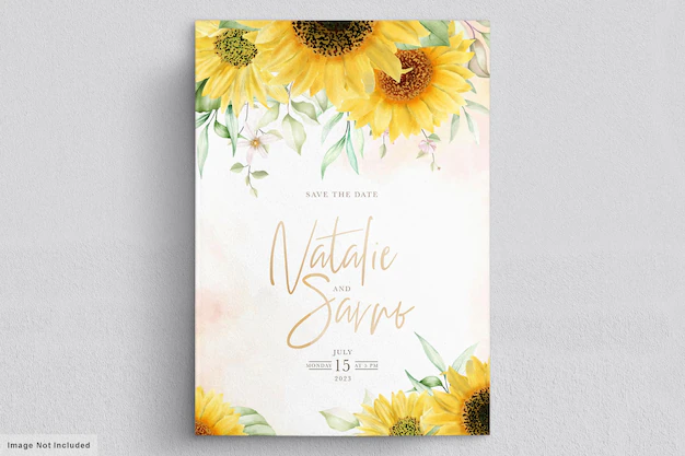Free Vector | Watercolor sun flower invitation card set