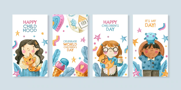 Free Vector | Watercolor world children's day instagram stories collection