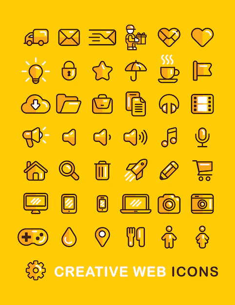 Free Vector | Web icons set linear flat outline style  icon.