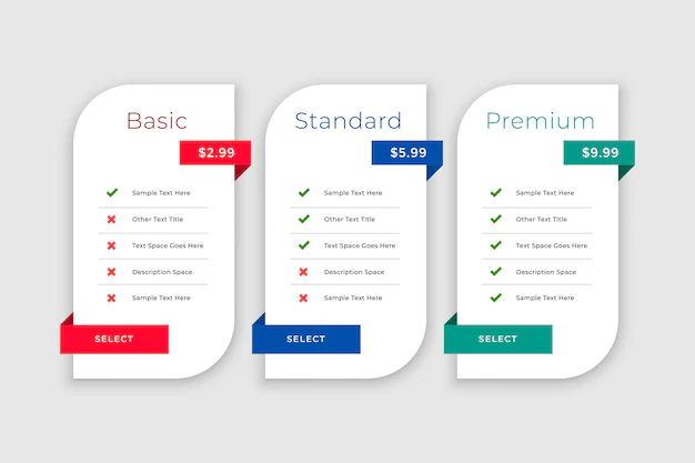 Free Vector | Web pricing comparison boxes table template