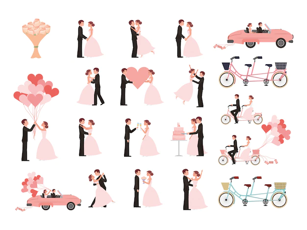 Free Vector | Wedding couple and married icons