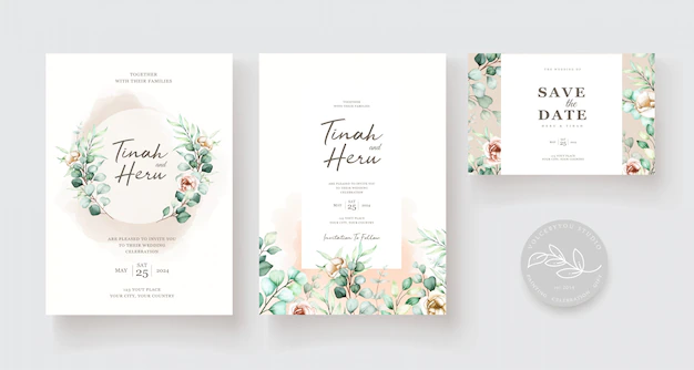 Free Vector | Wedding invitation template with eucalyptus leaves set