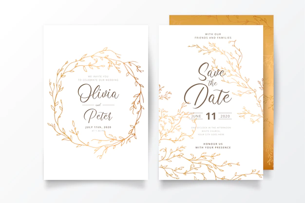 Free Vector | Wedding invitation template with golden branches