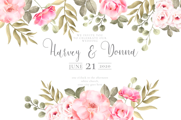 Free Vector | Wedding invitation with lovely watercolor flowers