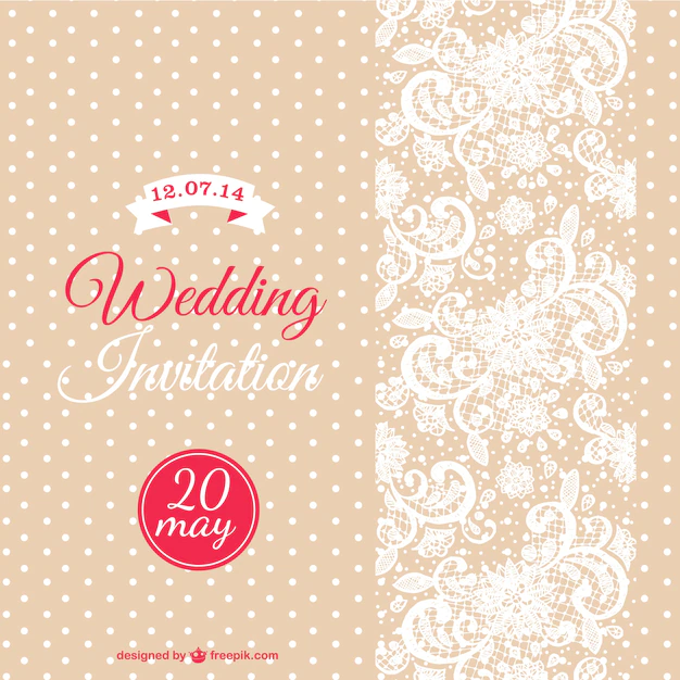 Free Vector | Wedding invitation with white dots and flowers