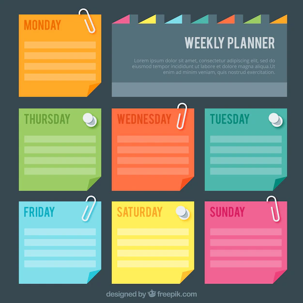 Free Vector | Weekly planner with colores post-it