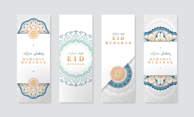 Free Vector | White eid mubarak banner set