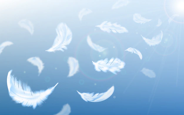 Free Vector | White feathers fly in air on blue sky illustration