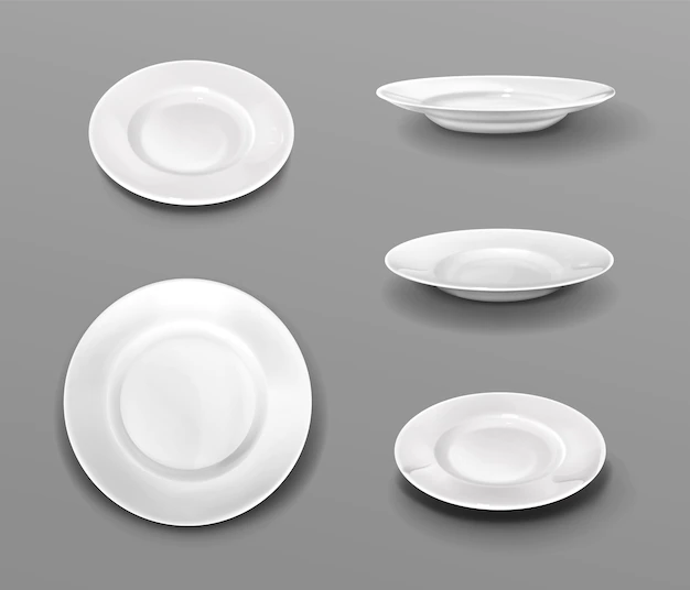 Free Vector | White plates, realistic 3d ceramic dishes top and side view collection