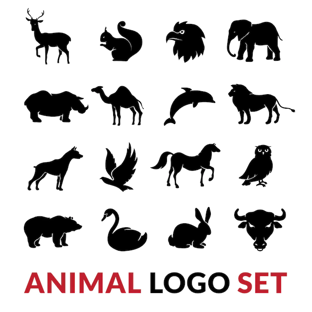 Free Vector | Wild animals black silhouettes set with lion elephant swan squirrel and camel vector isolated illustration