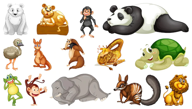 Free Vector | Wild animals set of white background