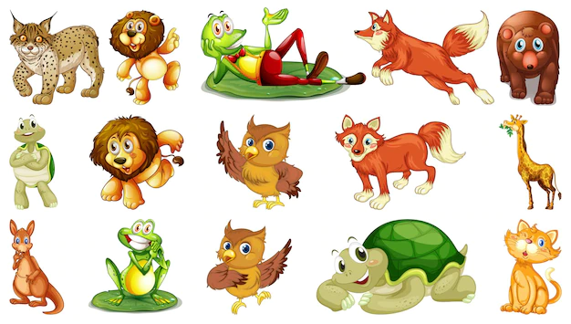 Free Vector | Wild animals with happy face