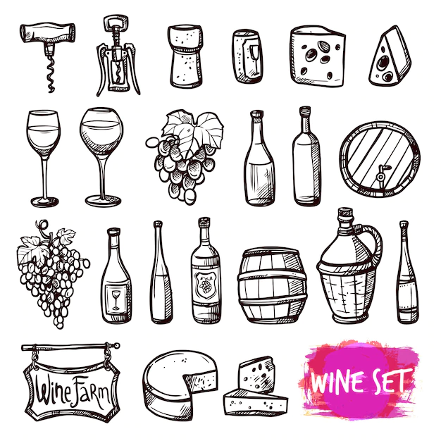 Free Vector | Wine black doodle icons set