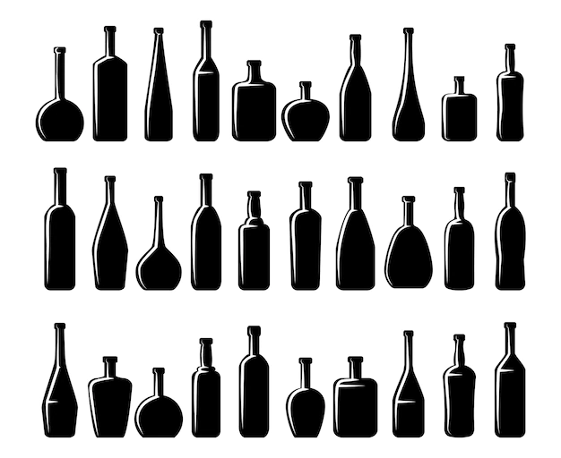 Free Vector | Wine bottles and beer bottles silhouettes set