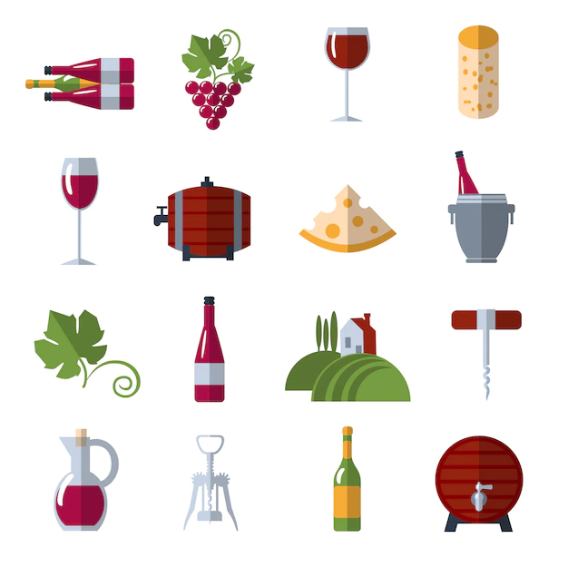 Free Vector | Wine flat icons set