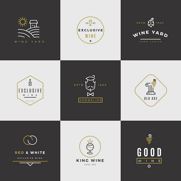 Free Vector | Wine logo set. alcohol menu logos with bottles and glasses