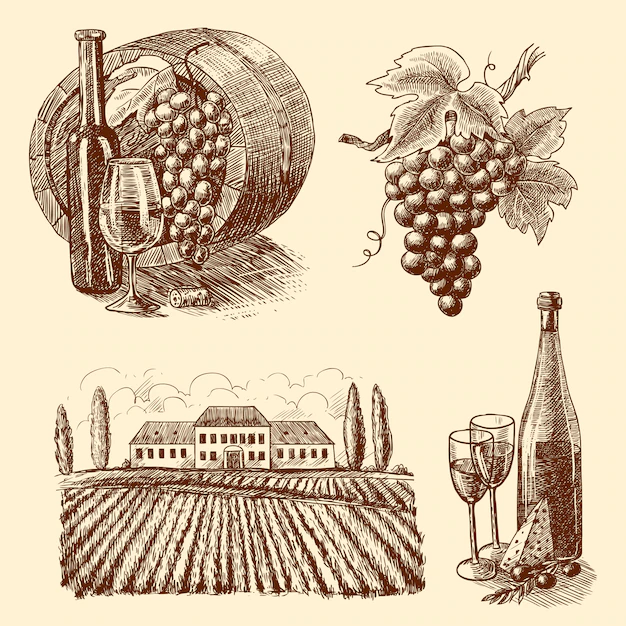 Free Vector | Wine sketch decorative set