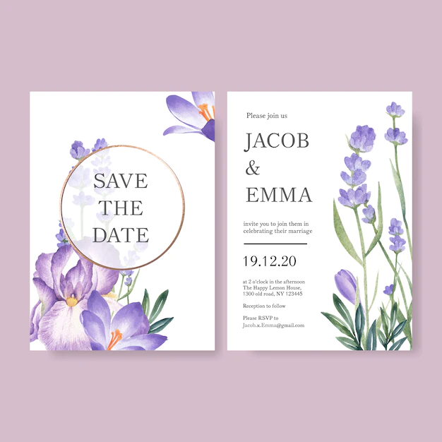 Free Vector | Winter bloom wedding card with lavender, cattleya