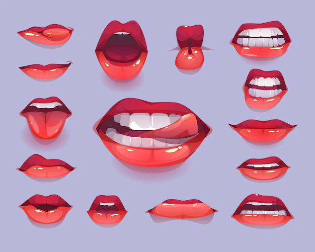 Free Vector | Woman mouth icon set. red sexy lips expressing emotions