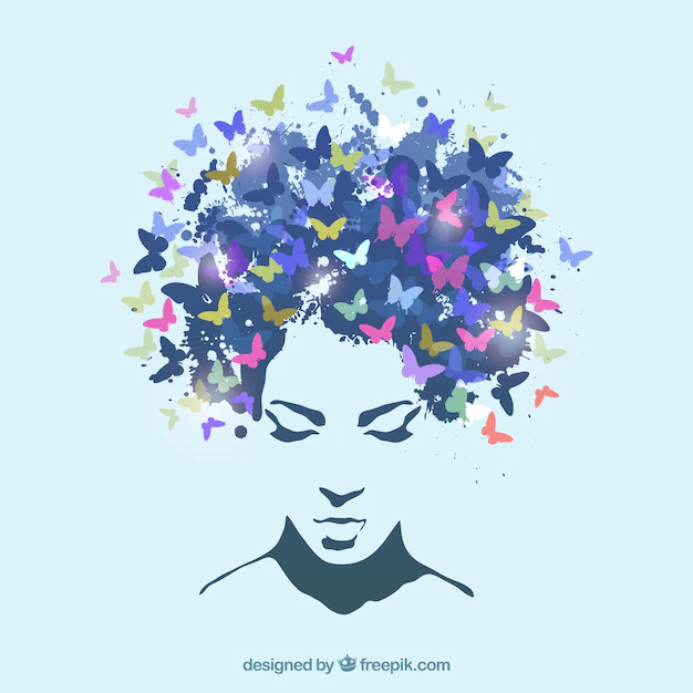 Free Vector | Woman with the hair made of butterflies