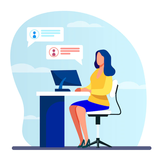 Free Vector | Woman working, typing and sending messages