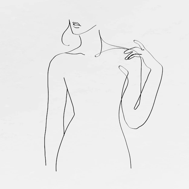 Free Vector | Woman's body line art  feminine drawing on gray background