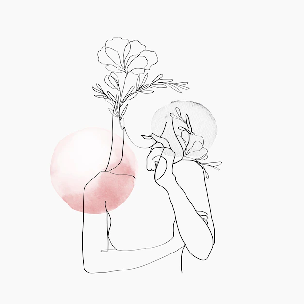 Free Vector | Woman’s body line art vector floral pink pastel feminine illustration