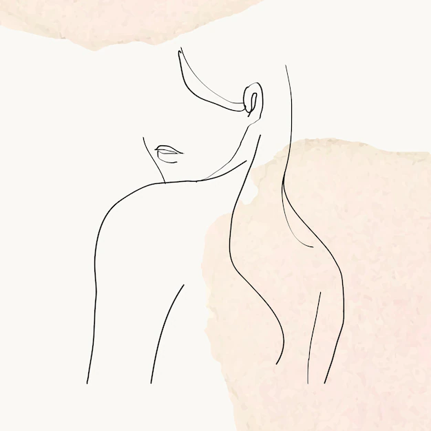 Free Vector | Woman’s upper body vector line art illustration on beige pastel watercolor background