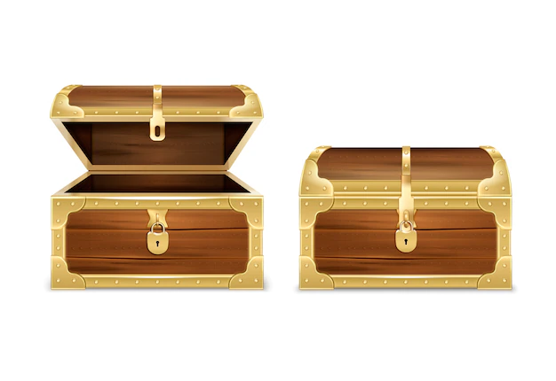 Free Vector | Wooden chest realistic set with images of opened and closed empty treasure coffers on white