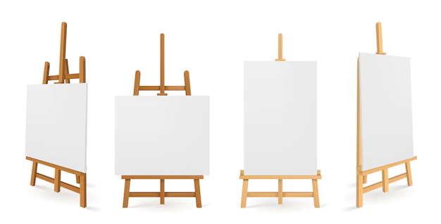 Free Vector | Wooden easels or painting art boards with white canvas front and side view.